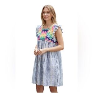 THML Multicolor Embroidered Chevron and Striped Woman’s Dress